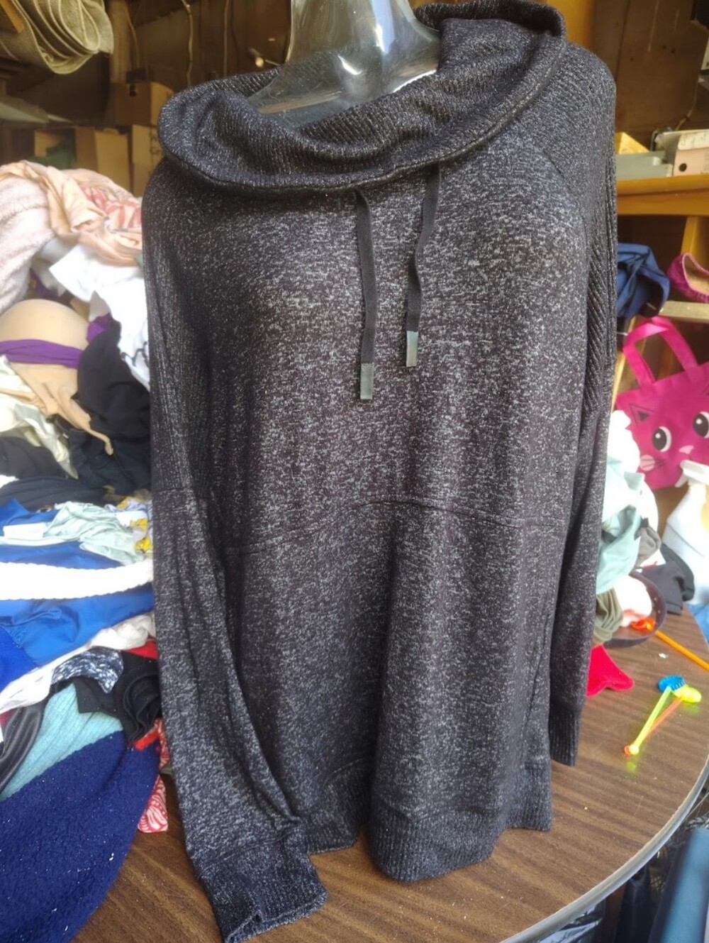 Makers Mark Cozy Black Marled Cowl-Neck Hoodie Sweatshirt Large